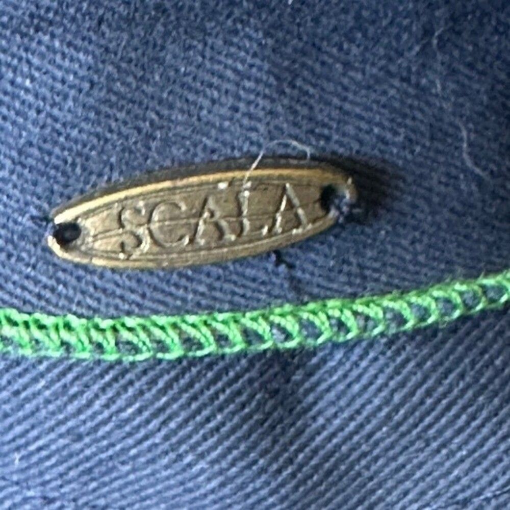 Scala Beach Bucket Hat Navy Blue Green Trim Large Flower and Band Bendable Brim - Picture 5 of 9